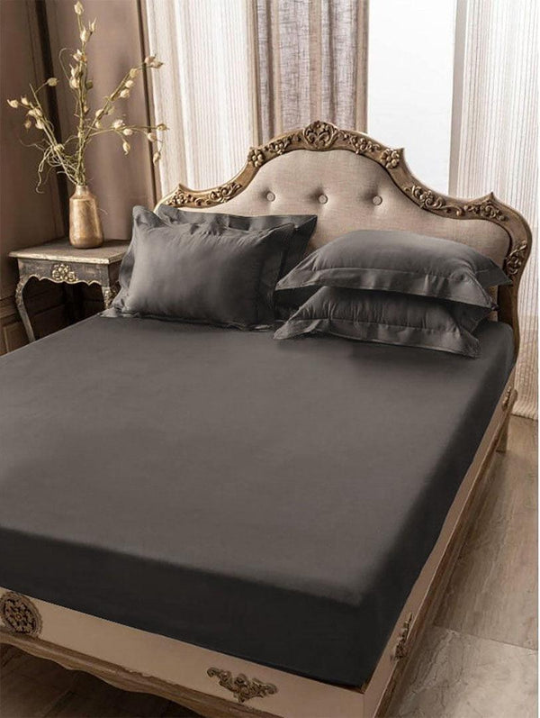 5 PCs Fitted Sheet Charcoal Grey with Pillow cover