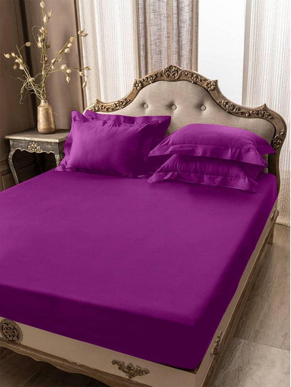 5 PCs Fitted Sheet Purple with Pillow cover