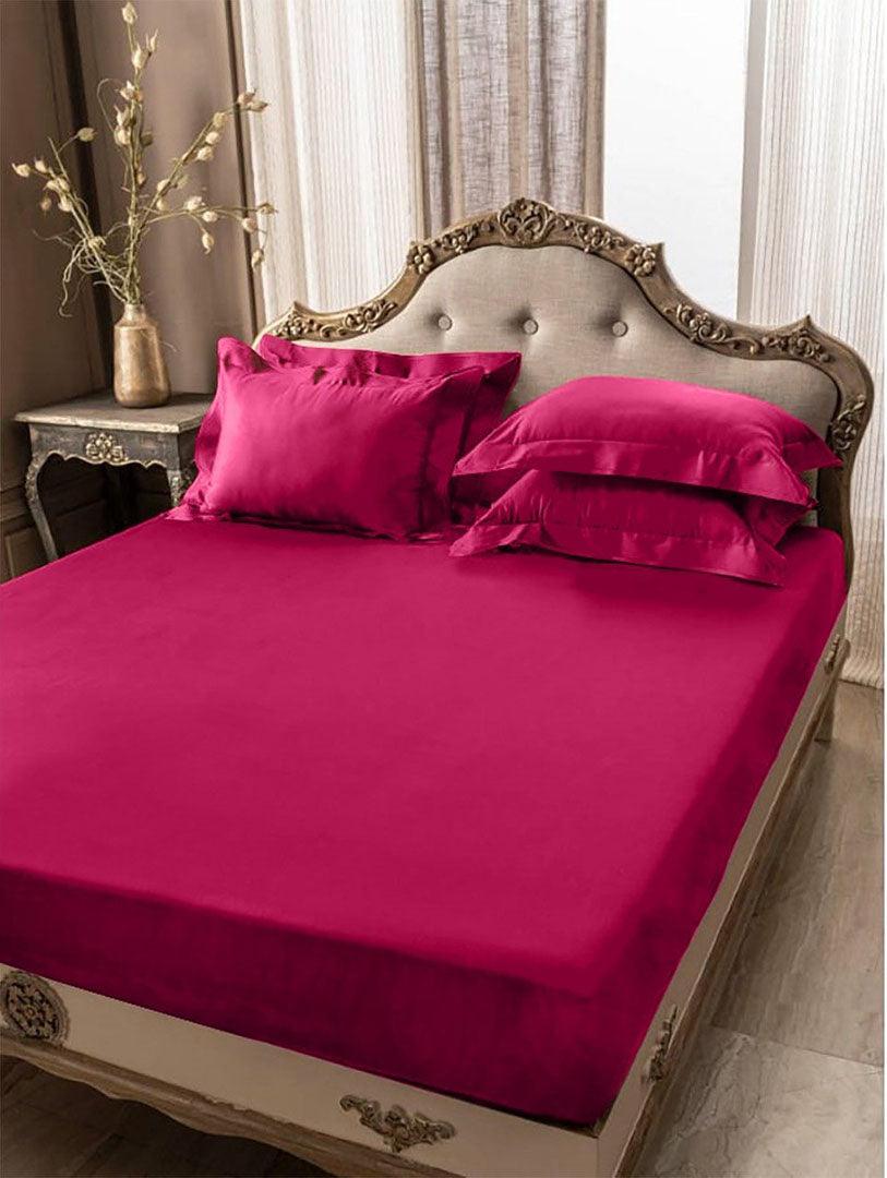 5 PCs Fitted Sheet Shocking pink with Pillow cover
