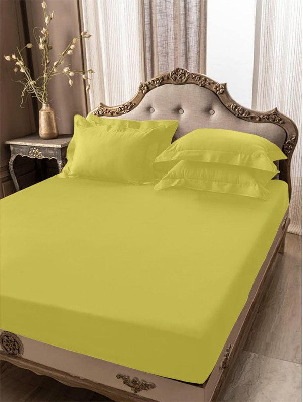 5 PCs Fitted Sheet Yellow with Pillow Cover