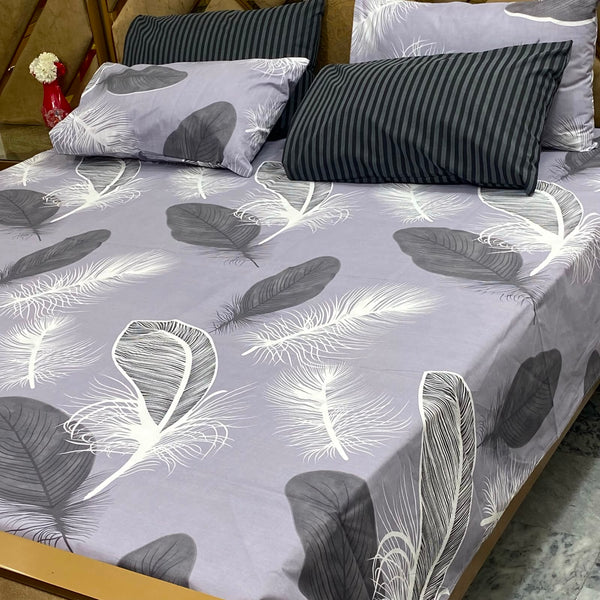 Grey Feather Fall - 5 Pc Export Quality Pure Cotton Bedsheet Set
