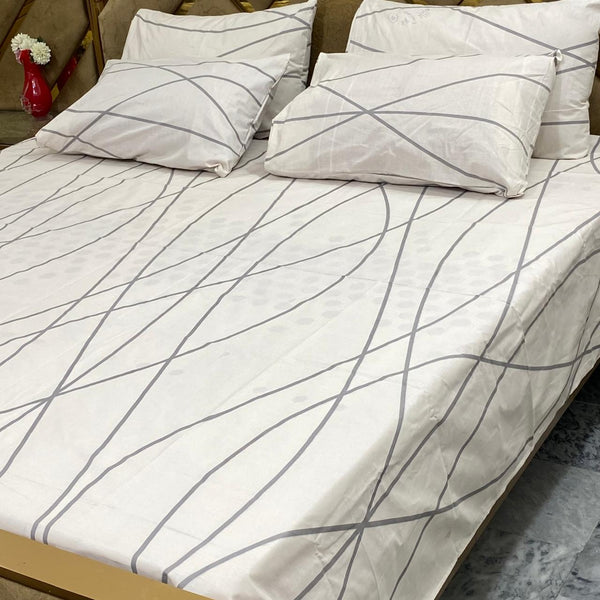 Ivory Abstract Lines - 5 Pc Export Quality Pure Cotton Bedsheet Set