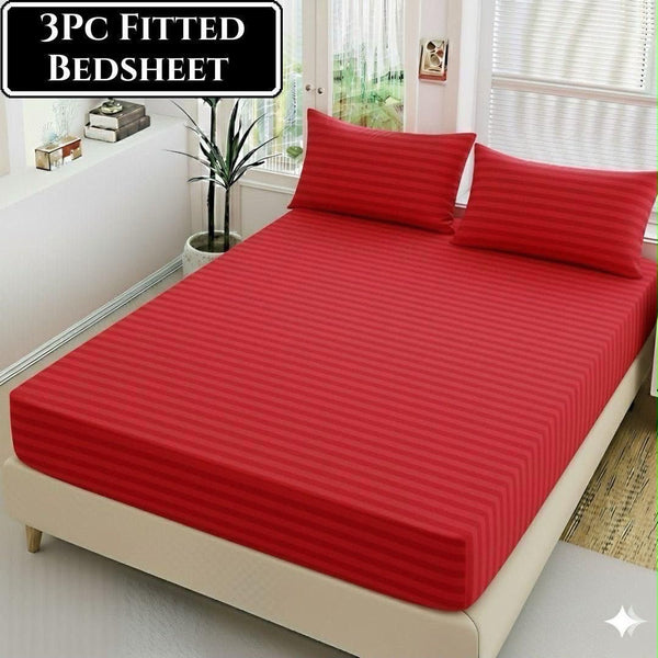 Red Fitted Bedsheet - 3 Piece Set