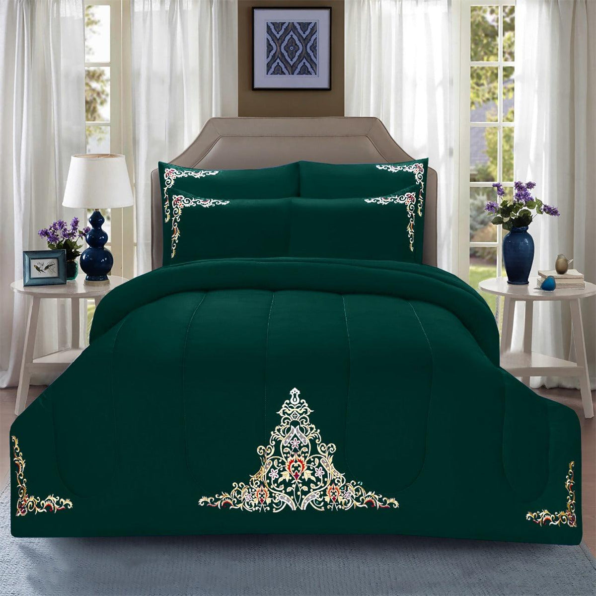 Luxury 6 Pcs Marina Embroidered Comforter Set Green