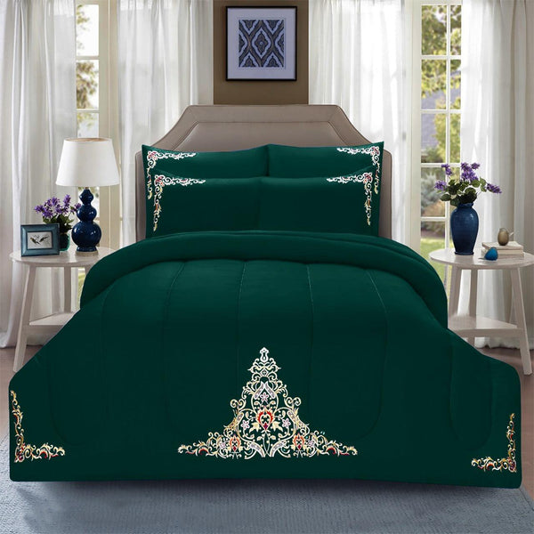 Luxury 6 Pcs Marina Embroidered Comforter Set Green