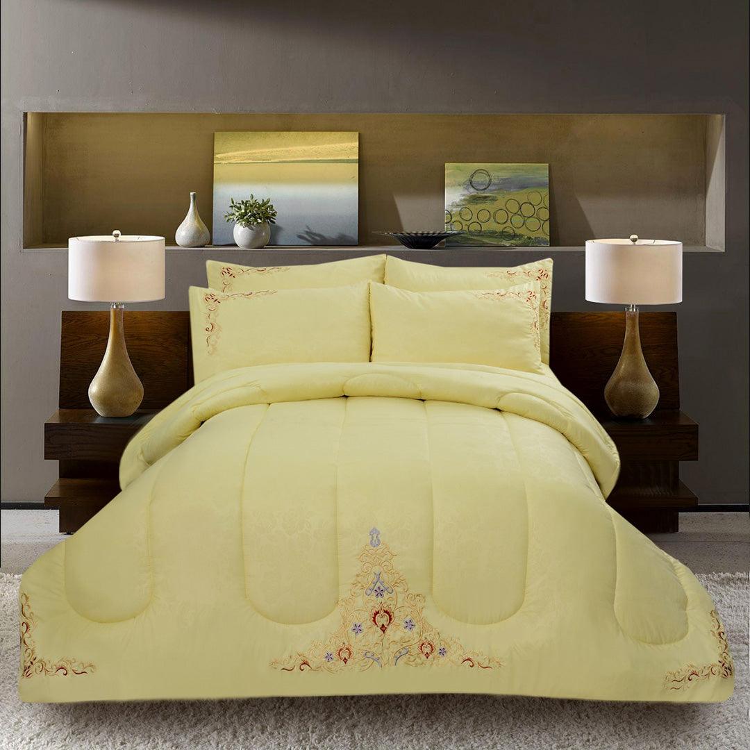 Luxury 6 Pcs Marina Embroidered Comforter Set Yellow