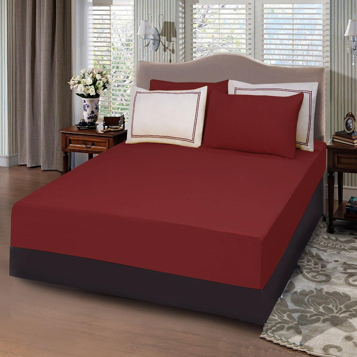 5 Pc's Baratta Stitched Fitted Sheet Set Maroon