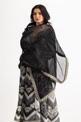 3PC Cross Hatch Printed Suit With Embroidered