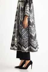 3PC Cross Hatch Printed Suit With Embroidered