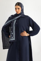 3PC Georgette Slub Abaya And Trouser With Block Printed Scarf