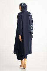 3PC Georgette Slub Abaya And Trouser With Block Printed Scarf