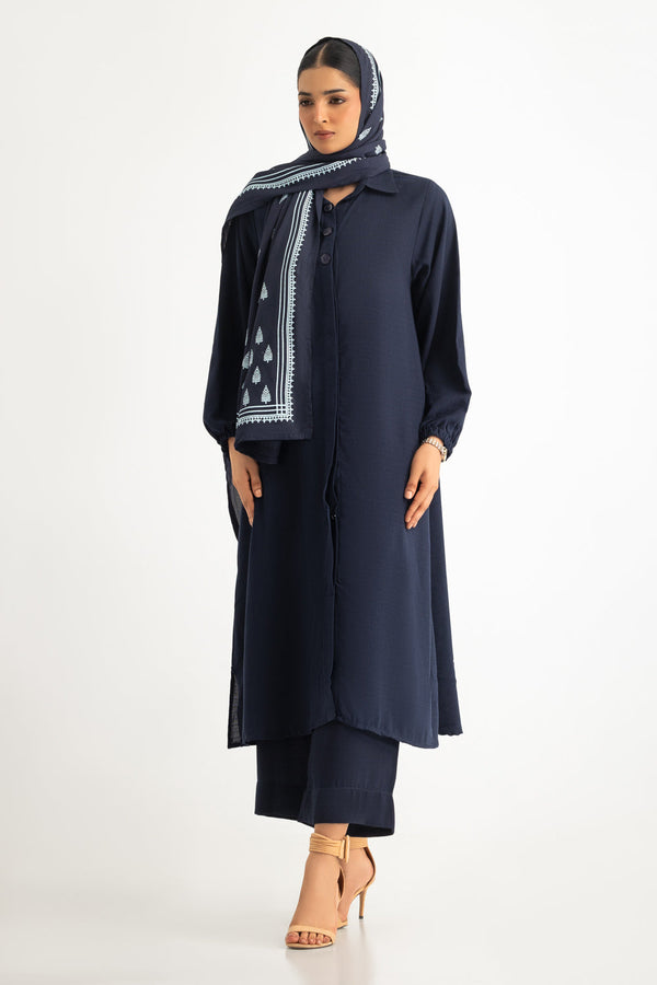 3PC Georgette Slub Abaya And Trouser With Block Printed Scarf