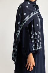 3PC Georgette Slub Abaya And Trouser With Block Printed Scarf