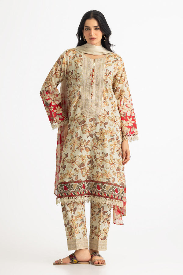 3PC Lawn Printed Suit With Embroidered