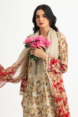 3PC Lawn Printed Suit With Embroidered