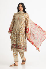3PC Lawn Printed Suit With Embroidered