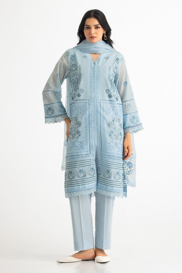 3PC Paper Cotton Embroidered Suit