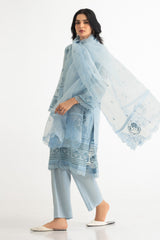 3PC Paper Cotton Embroidered Suit