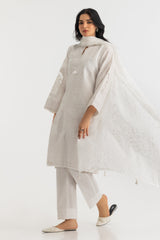 3PC Paper Cotton Flock Printed Suit With Embroidered