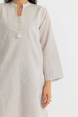 3PC Paper Cotton Flock Printed Suit With Embroidered