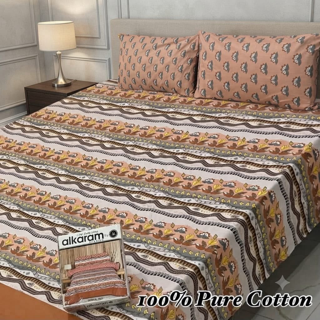 Grey Floral Cotton Bedsheet