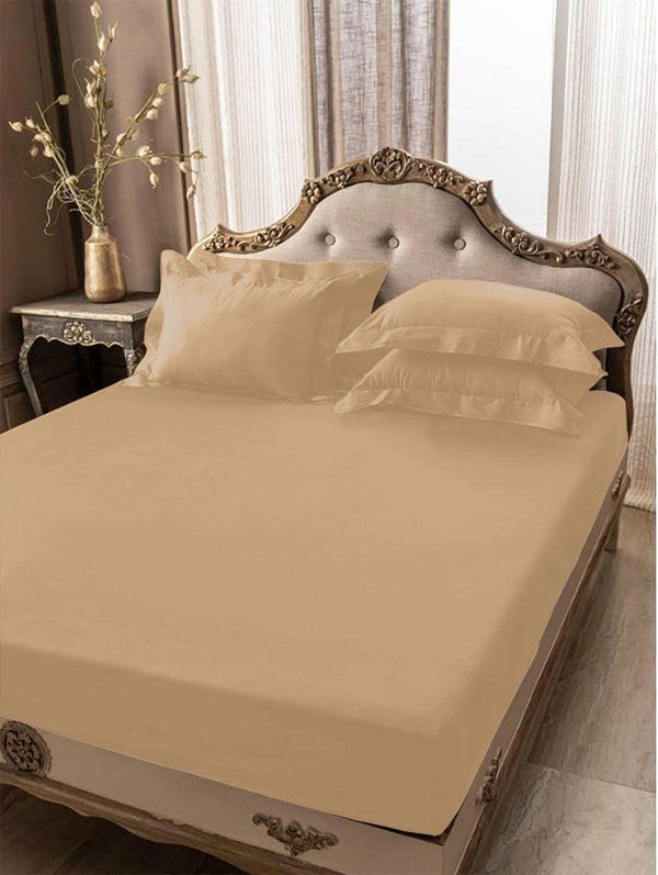 5 PCs Fitted Sheet Beige with Pillow cover