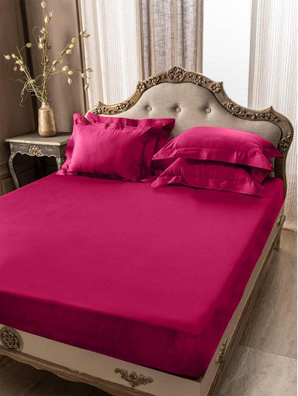 5 PCs Fitted Sheet Shocking pink with Pillow cover