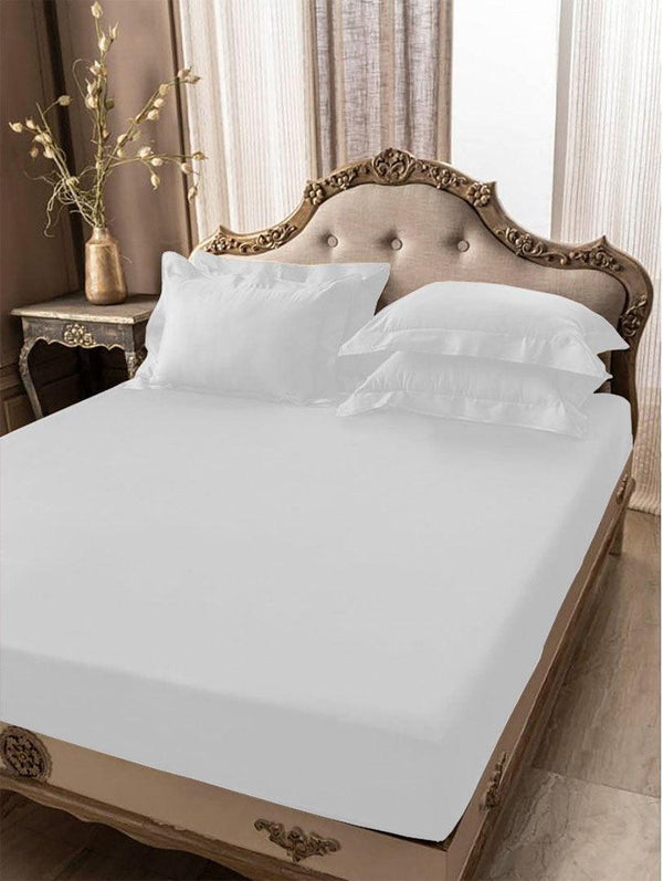 5 PCs Fitted Sheet White with Pillow cover