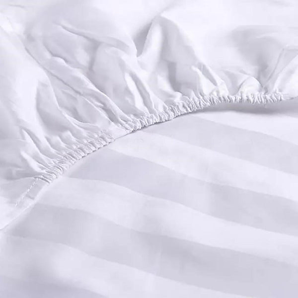 3 PCs Satin Strips Fitted Sheet with Pillow cover