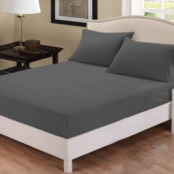 3 PCs Fitted Sheet Charcoal Grey with Pillow cover