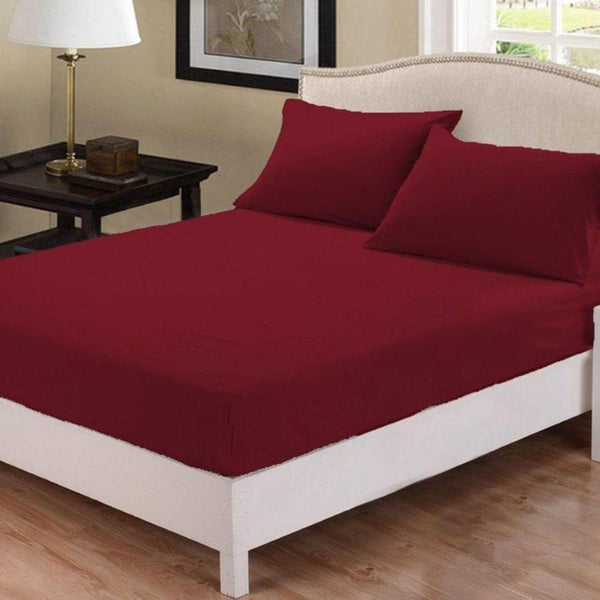 Fitted Sheet Rich Cotton Maroon With Pillow Cover