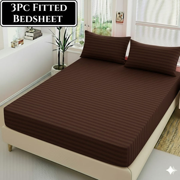 Cotton Satin Fitted Bedsheet - 3 Piece Set