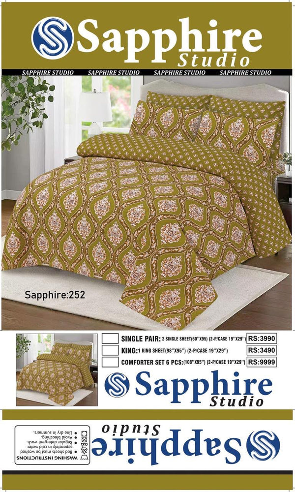 Sapphire Pure Cotton Bedsheet - 252 Olive Medallion