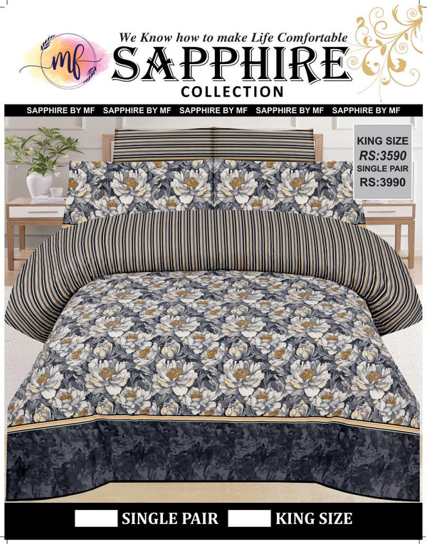 Sapphire Pure Cotton Bedsheet - Grey White Floral