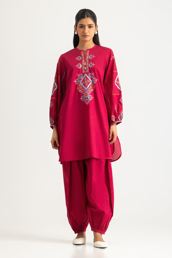Cambric Embroidered Shirt And Dyed Trouser