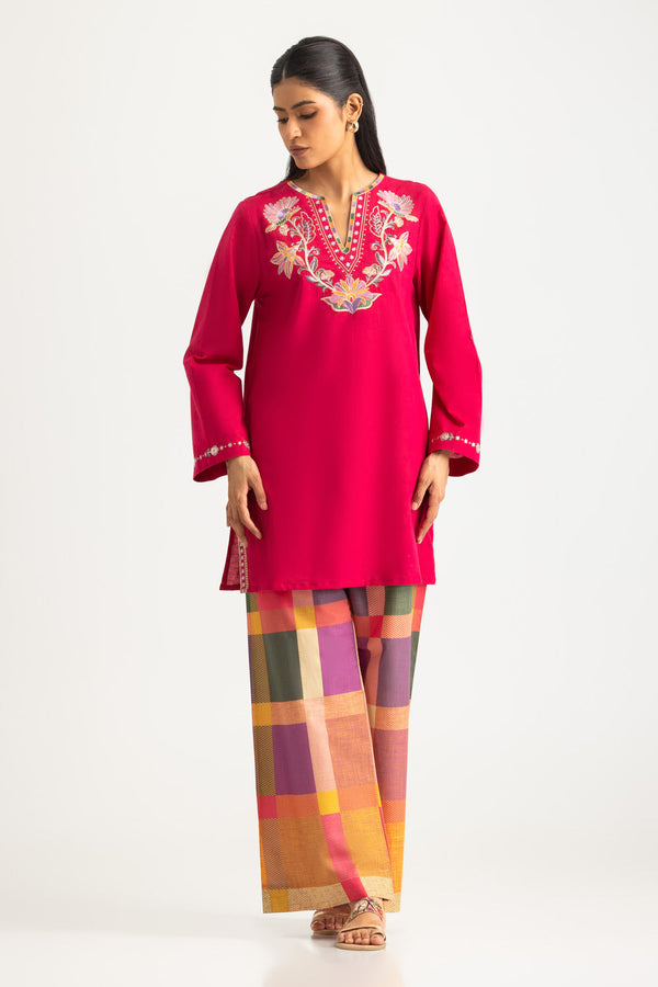 Cambric Embroidered Shirt And Printed Trouser