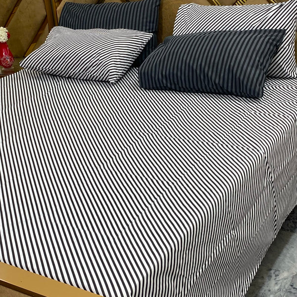 Monochrome Pinstripe - 5 Pc Export Quality Pure Cotton Bedsheet Set