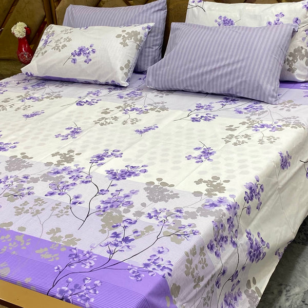 Lavender Blossom - 5 Pc Export Quality Pure Cotton Bedsheet Set