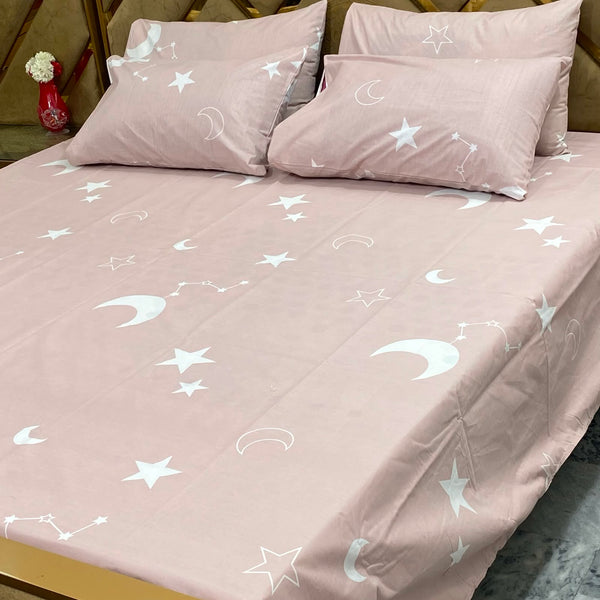 Blush Moon & Stars - 5 Pc Export Quality Pure Cotton Bedsheet Set