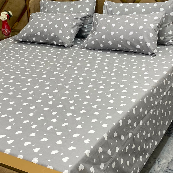 Grey Sweetheart - 5 Pc Export Quality Pure Cotton Bedsheet Set
