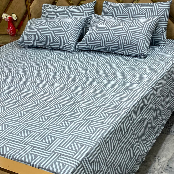 Grey Basketweave - 5 Pc Export Quality Pure Cotton Bedsheet Set