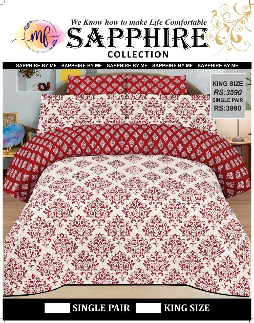 Sapphire Pure Cotton Bedsheet - Red Damask