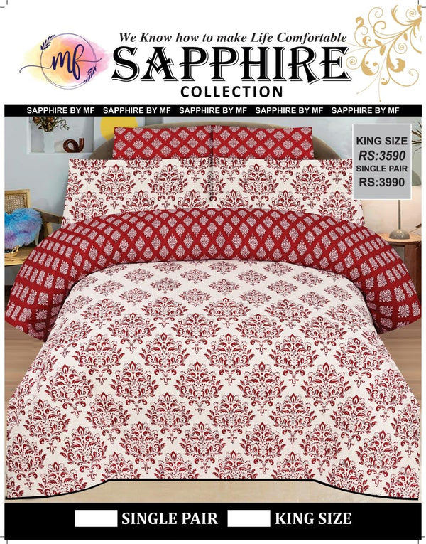 Sapphire Pure Cotton Bedsheet - Red Damask