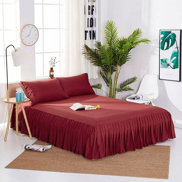3 PCs Fitted Bed skirt with Pillow cover Red