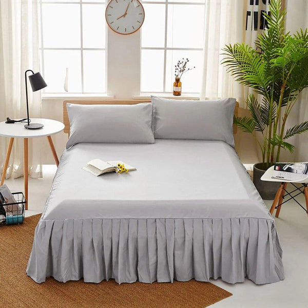3 PCs Fitted Bed skirt with Pillow cover Light Grey