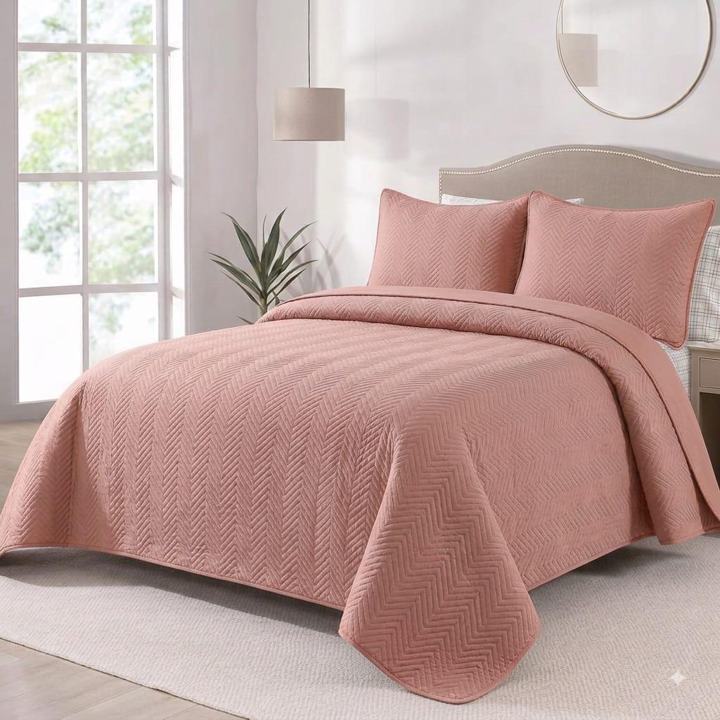 Herringbone Quilt Bedspread Set in Pink