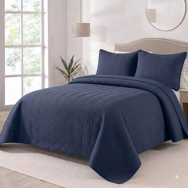 Herringbone Quilt Bedspread Set in Indigo